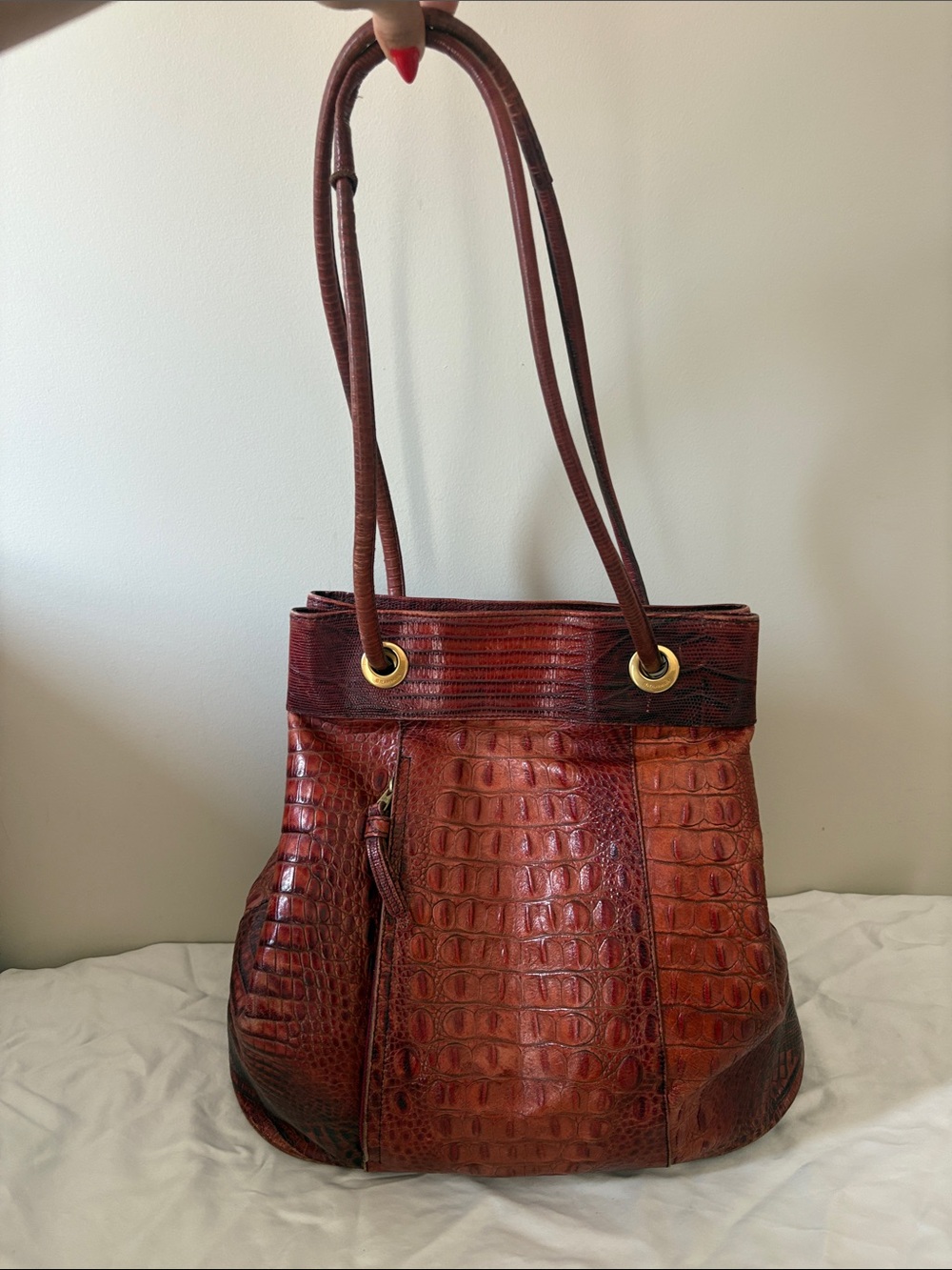 Brahmin - Genuine Croc-Embossed Leather Tote Bag in Deep Brown